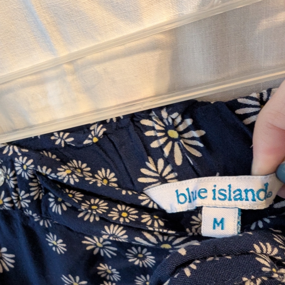 Blue Island Daisy Print Pants Pants Pull On Waist Size Medium - Picture 2 of 8